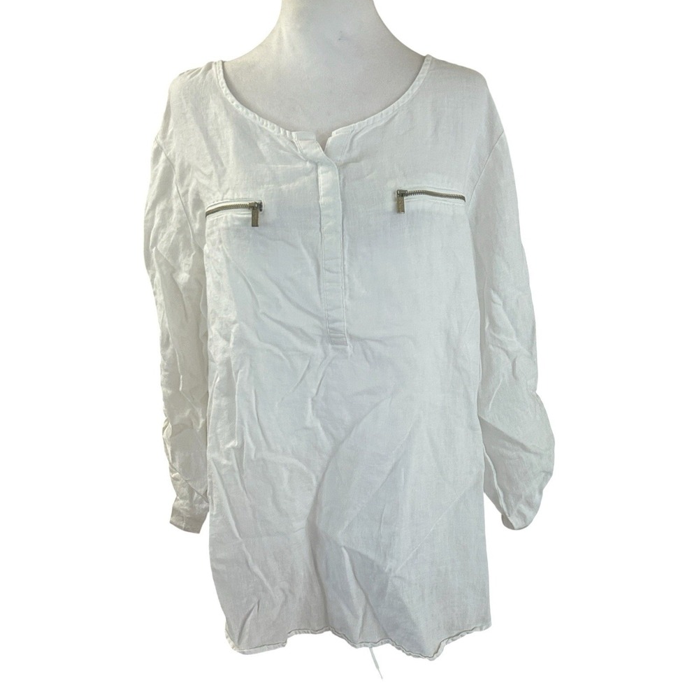 Company Ellen Trracy Womans XL White Linen Tunic Top Zipper Detail